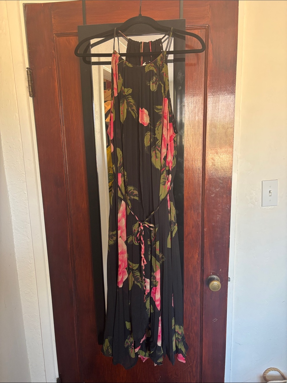 Anthropologie Black Floral Asymetrical Maxi Dress